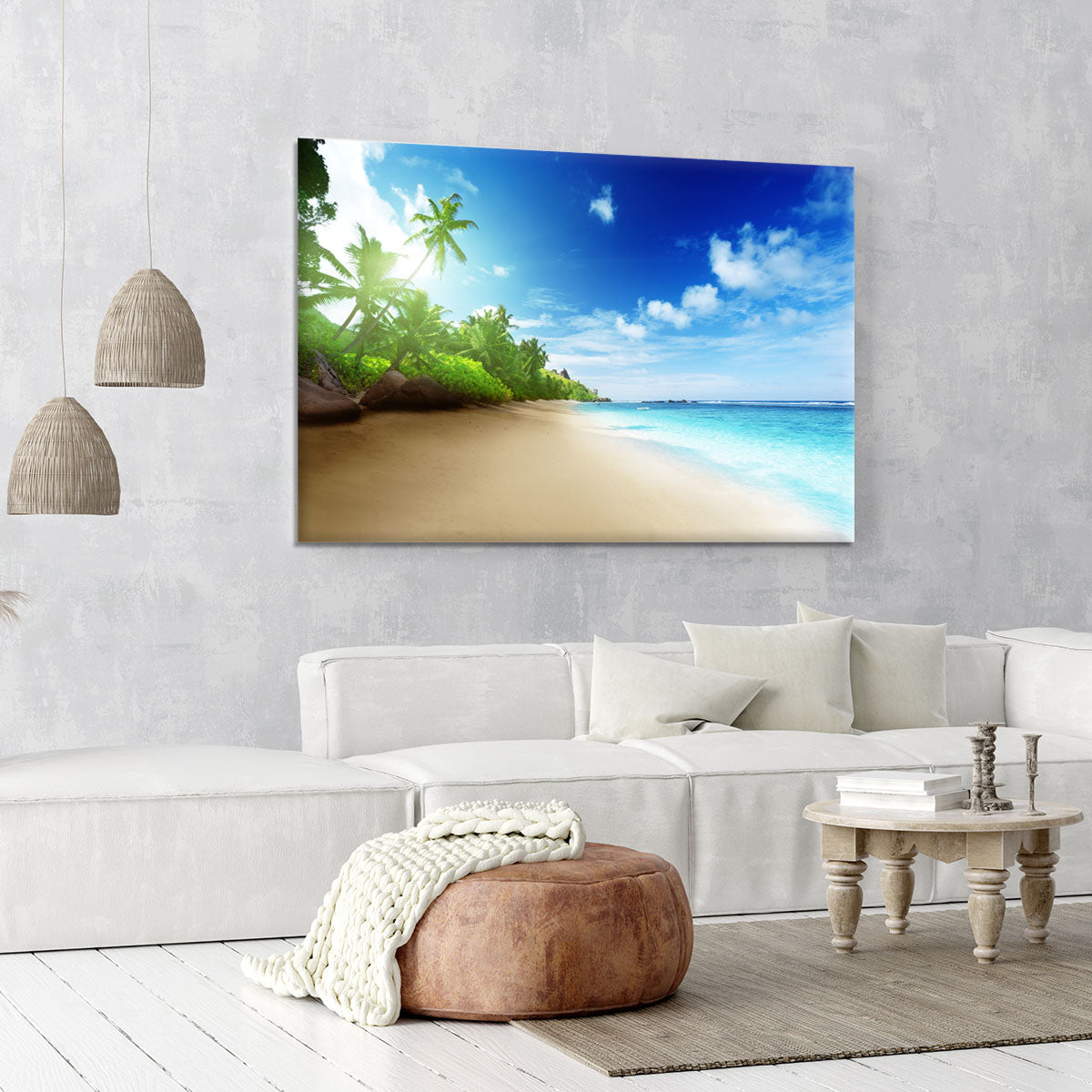 beach in sunset time on Mahe island Canvas Print or Poster - Canvas Art Rocks - 6