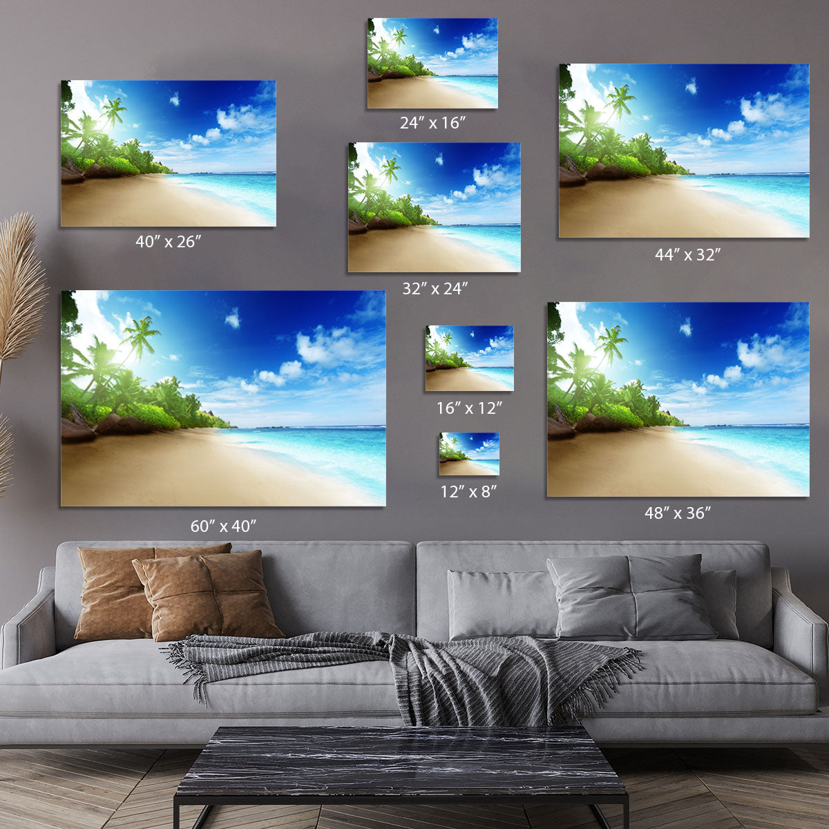 beach in sunset time on Mahe island Canvas Print or Poster - Canvas Art Rocks - 7