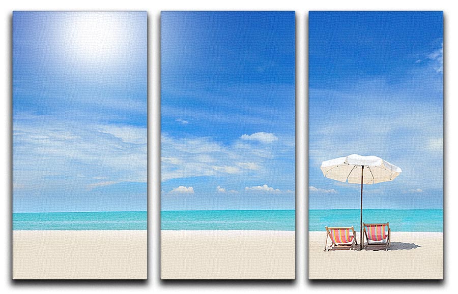 beach with cloudy blue sky 3 Split Panel Canvas Print - Canvas Art Rocks - 1