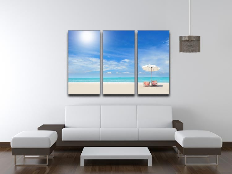 beach with cloudy blue sky 3 Split Panel Canvas Print - Canvas Art Rocks - 3