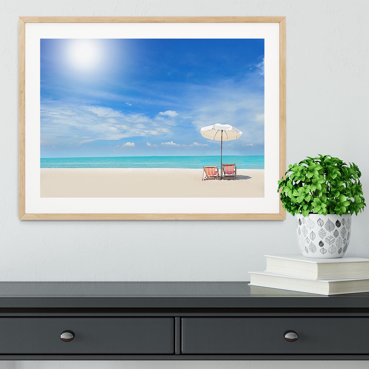 beach with cloudy blue sky Framed Print - Canvas Art Rocks - 3