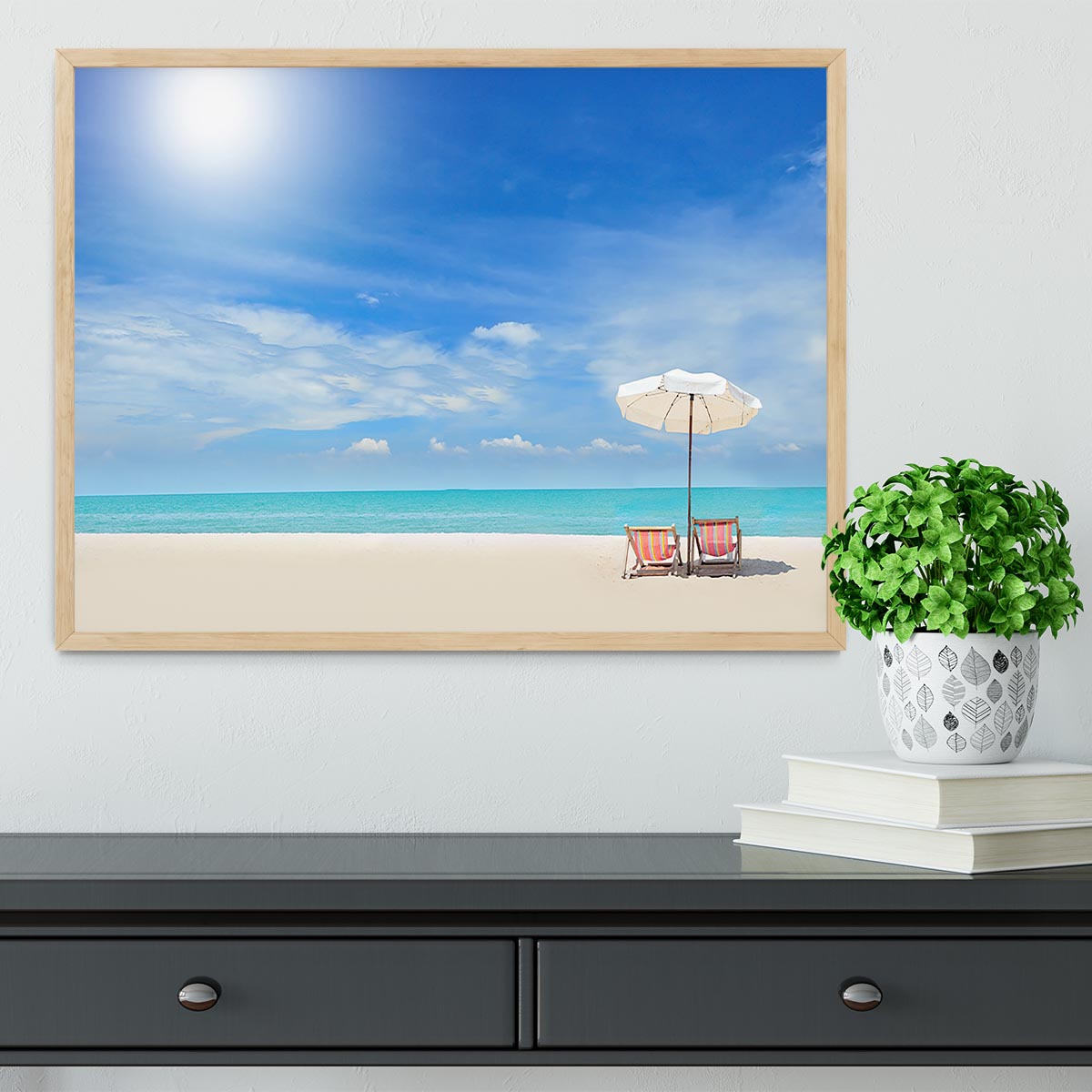 beach with cloudy blue sky Framed Print - Canvas Art Rocks - 4