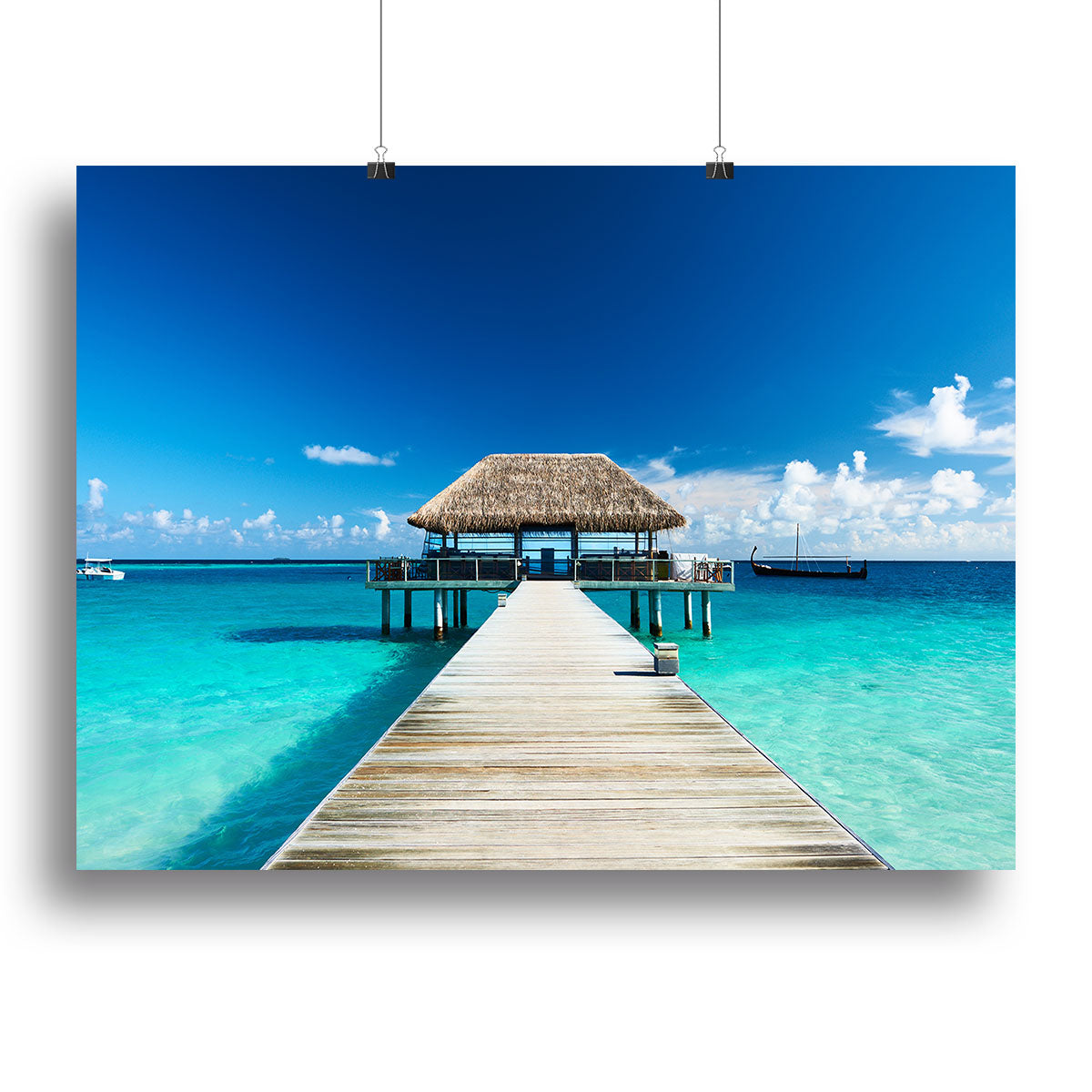 beach with jetty at Maldives Canvas Print or Poster - Canvas Art Rocks - 2