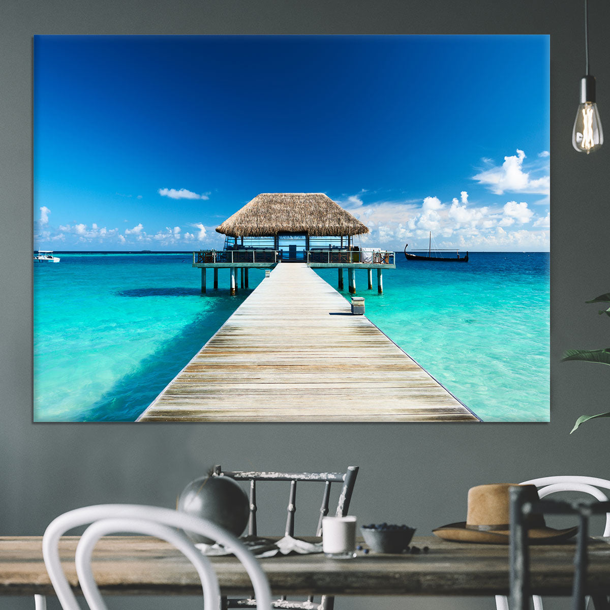 beach with jetty at Maldives Canvas Print or Poster - Canvas Art Rocks - 3