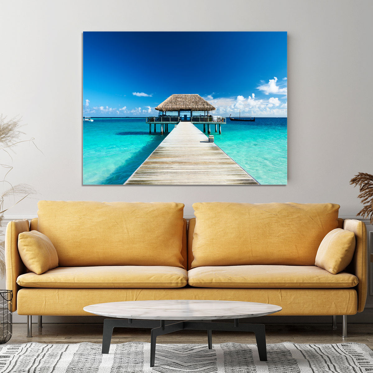 beach with jetty at Maldives Canvas Print or Poster - Canvas Art Rocks - 4