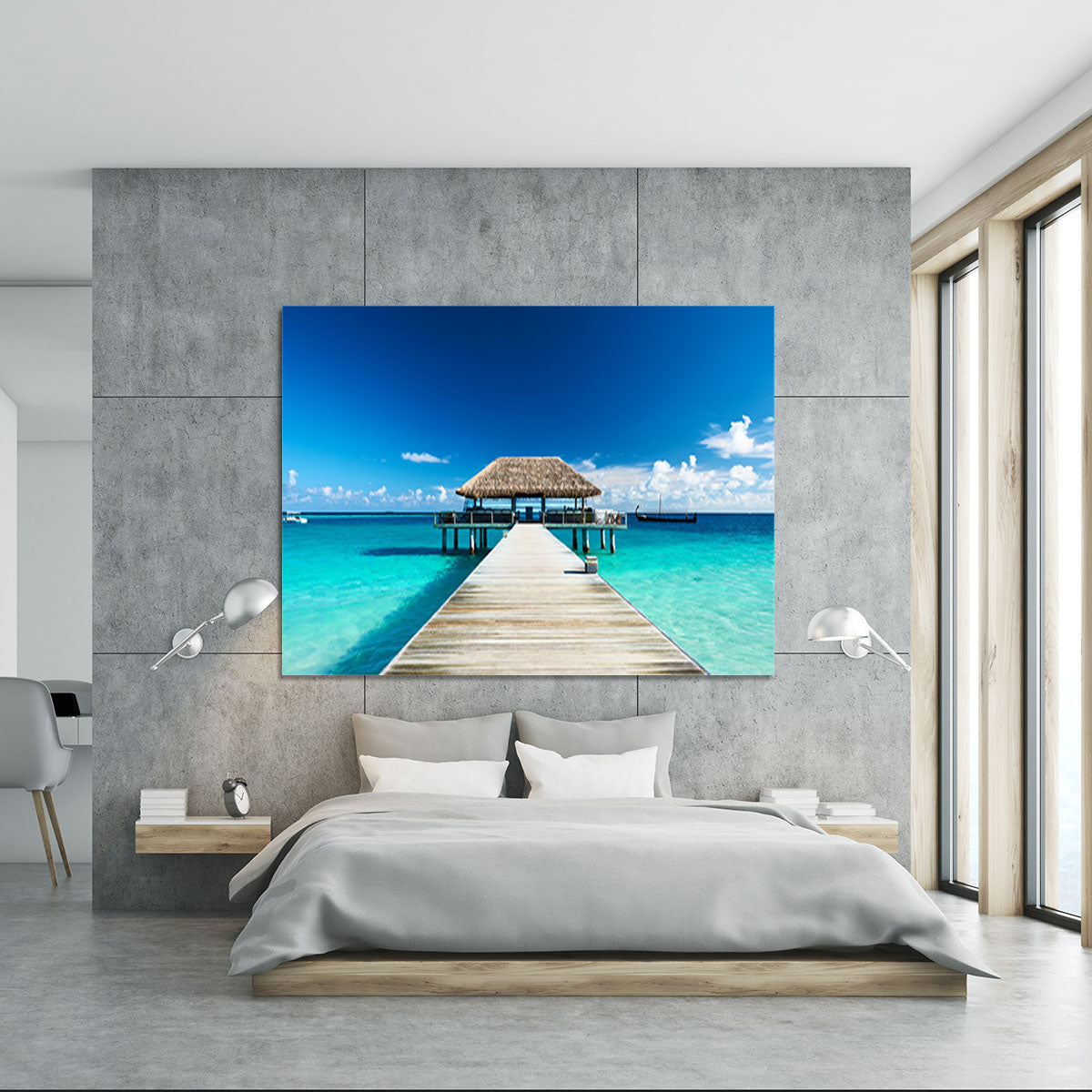 beach with jetty at Maldives Canvas Print or Poster - Canvas Art Rocks - 5