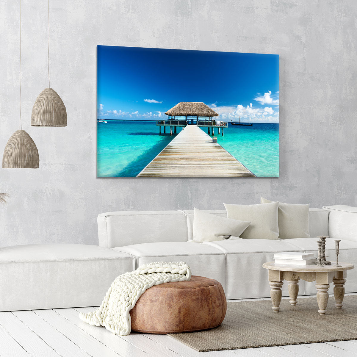 beach with jetty at Maldives Canvas Print or Poster - Canvas Art Rocks - 6