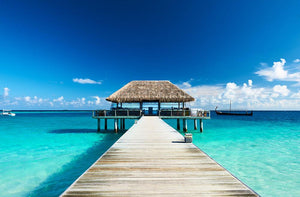 beach with jetty at Maldives Wall Mural Wallpaper - Canvas Art Rocks - 1