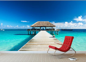 beach with jetty at Maldives Wall Mural Wallpaper - Canvas Art Rocks - 2