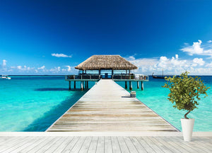 beach with jetty at Maldives Wall Mural Wallpaper - Canvas Art Rocks - 4