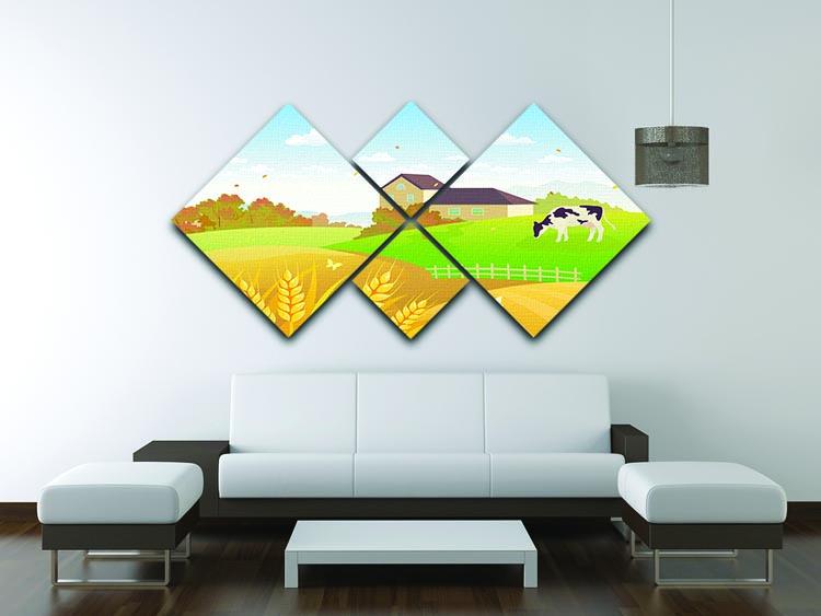 beautiful fall countryside scene with a grazing cow 4 Square Multi Panel Canvas - Canvas Art Rocks - 3