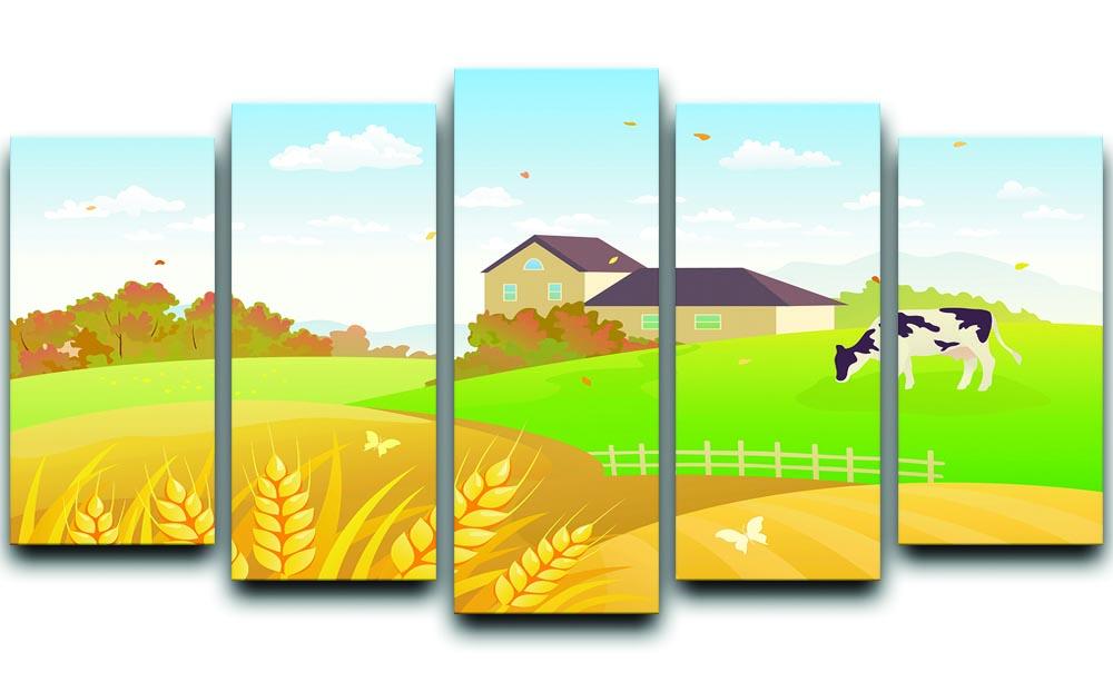 beautiful fall countryside scene with a grazing cow 5 Split Panel Canvas - Canvas Art Rocks - 1