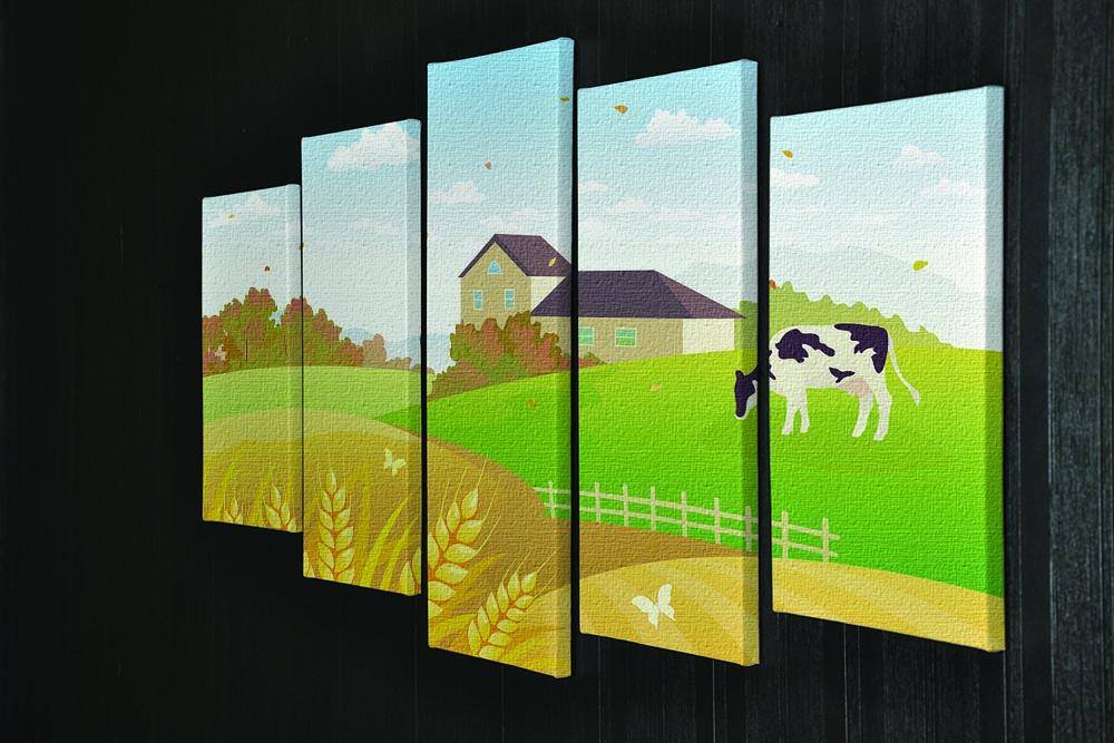 beautiful fall countryside scene with a grazing cow 5 Split Panel Canvas - Canvas Art Rocks - 2