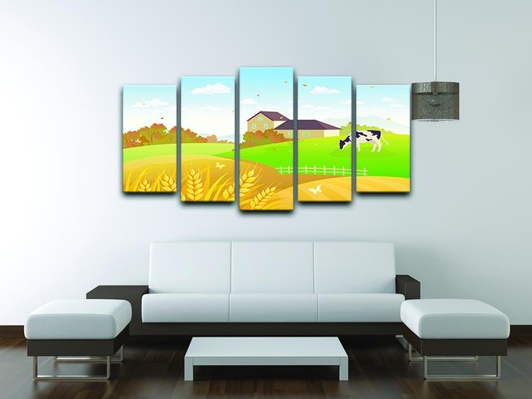 beautiful fall countryside scene with a grazing cow 5 Split Panel Canvas - Canvas Art Rocks - 3