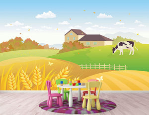 beautiful fall countryside scene with a grazing cow Wall Mural Wallpaper - Canvas Art Rocks - 2