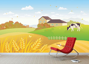beautiful fall countryside scene with a grazing cow Wall Mural Wallpaper - Canvas Art Rocks - 3