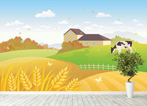 beautiful fall countryside scene with a grazing cow Wall Mural Wallpaper - Canvas Art Rocks - 4