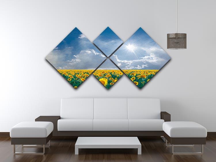 big sunflowers field and blue sky 4 Square Multi Panel Canvas  - Canvas Art Rocks - 3