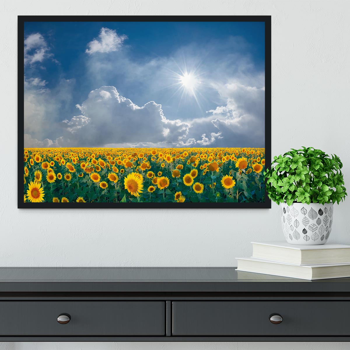 big sunflowers field and blue sky Framed Print - Canvas Art Rocks - 2