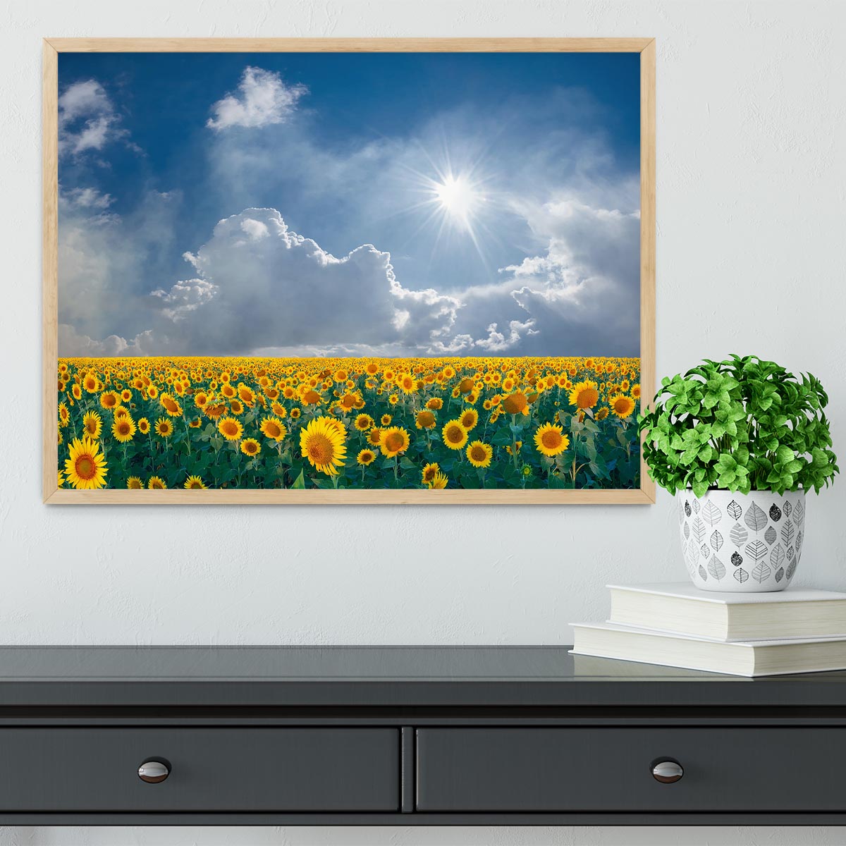 big sunflowers field and blue sky Framed Print - Canvas Art Rocks - 4