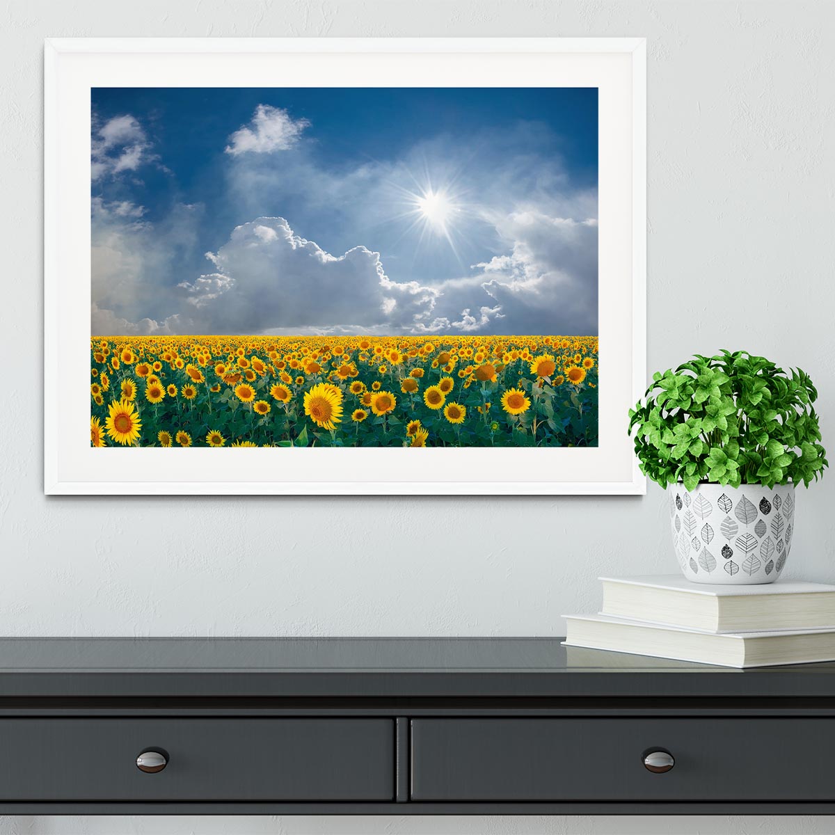 big sunflowers field and blue sky Framed Print - Canvas Art Rocks - 5