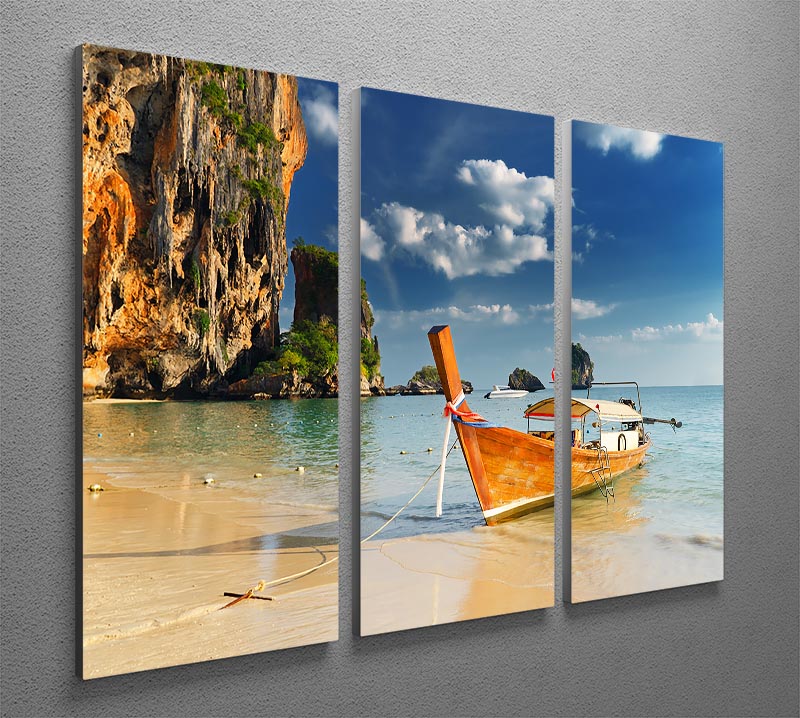 boats on Railay Beach Krabi 3 Split Panel Canvas Print - Canvas Art Rocks - 2