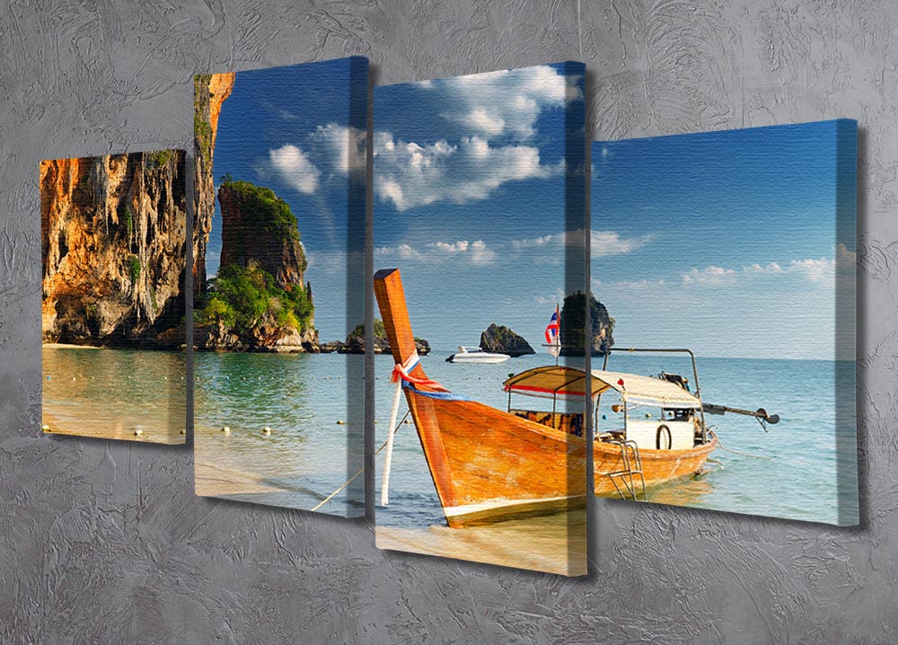 boats on Railay Beach Krabi 4 Split Panel Canvas - Canvas Art Rocks - 2