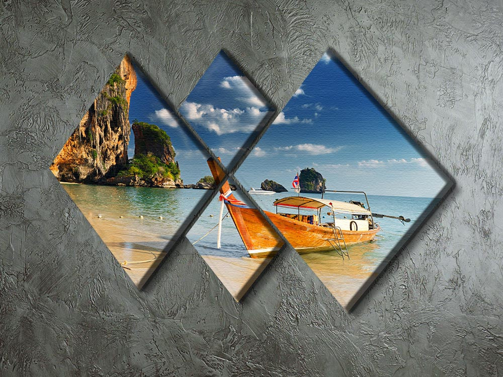 boats on Railay Beach Krabi 4 Square Multi Panel Canvas - Canvas Art Rocks - 2