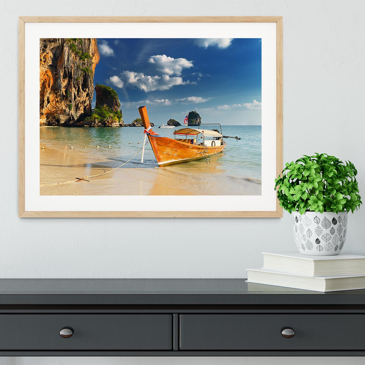 boats on Railay Beach Krabi Framed Print - Canvas Art Rocks - 3