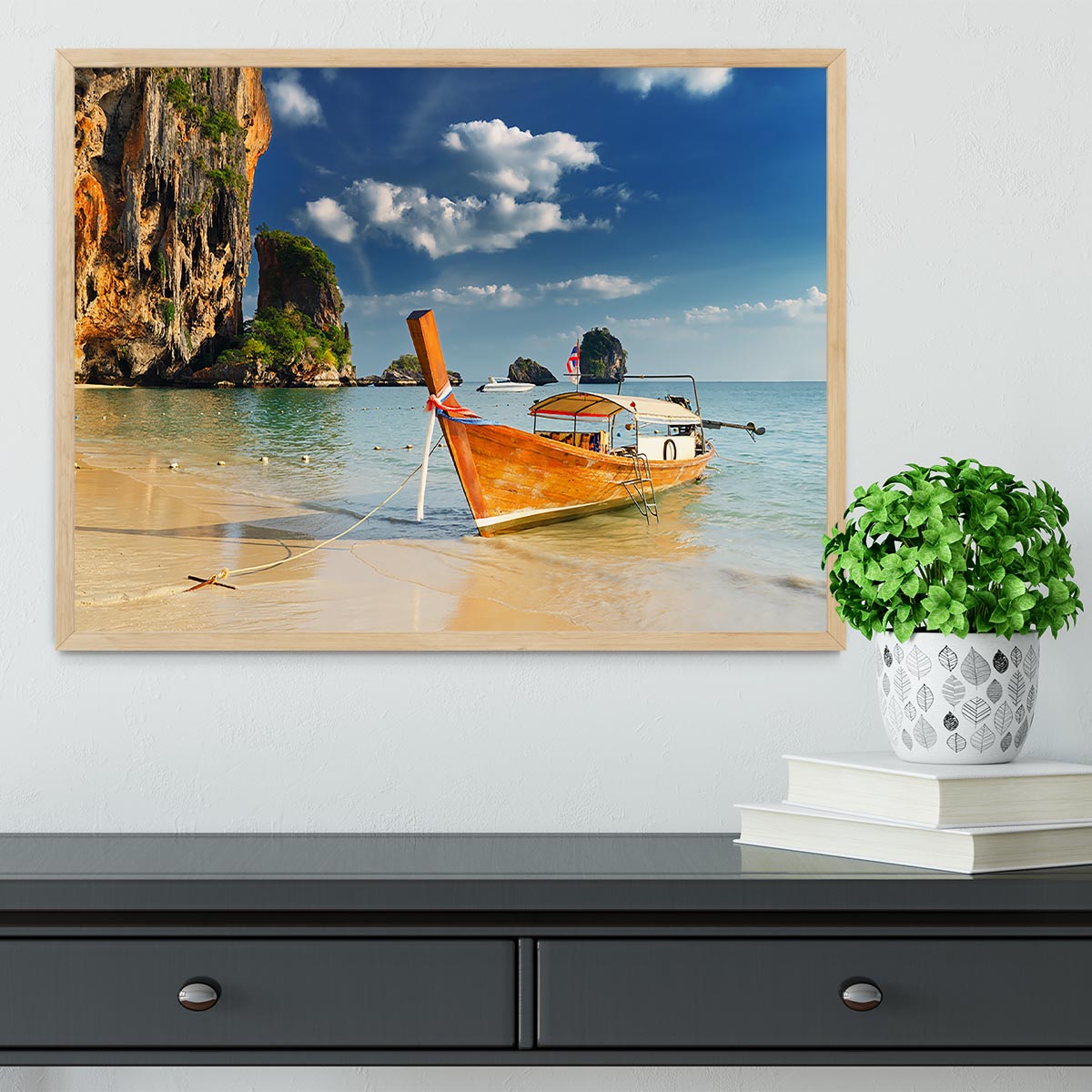 boats on Railay Beach Krabi Framed Print - Canvas Art Rocks - 4