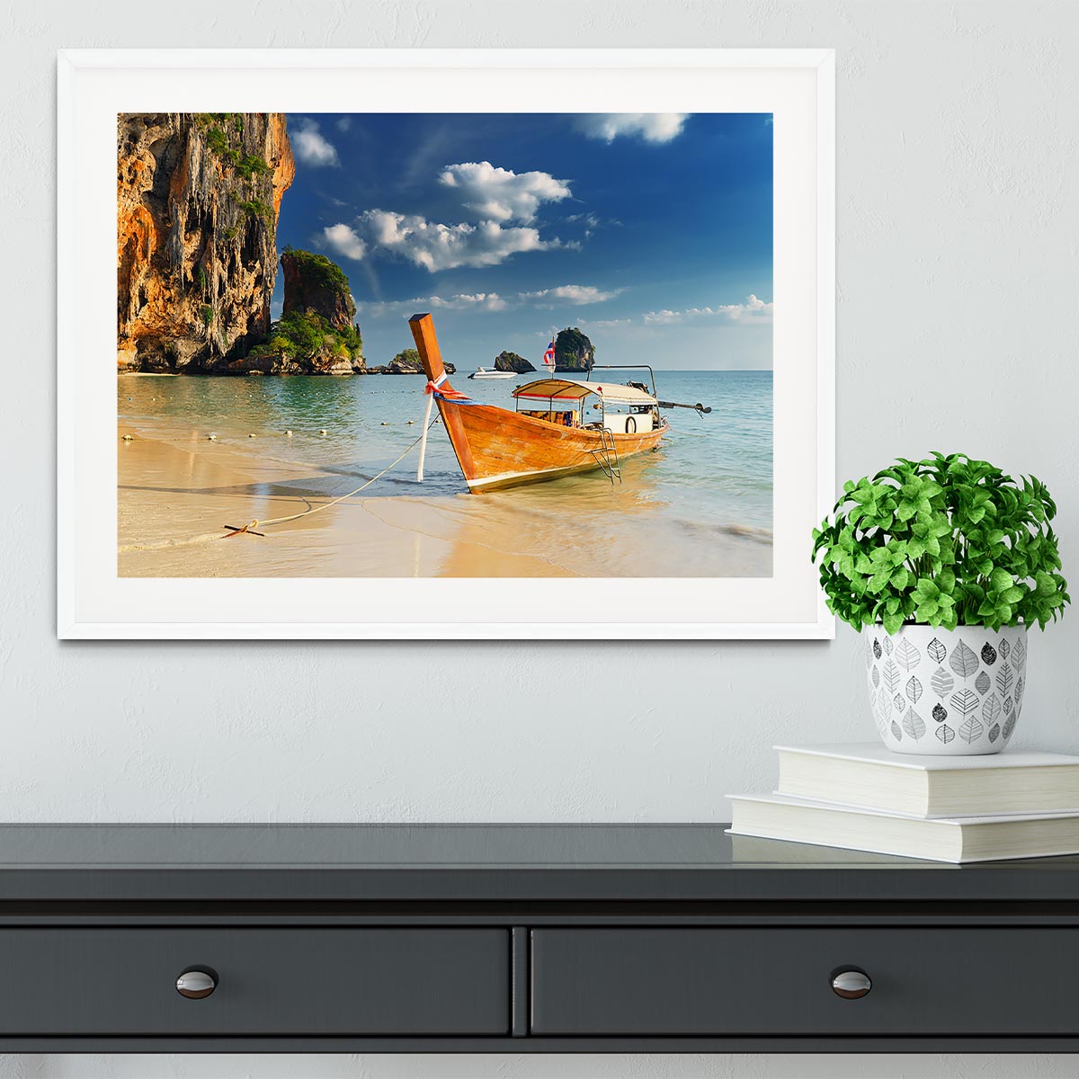 boats on Railay Beach Krabi Framed Print - Canvas Art Rocks - 5