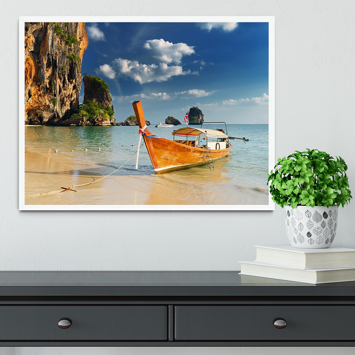 boats on Railay Beach Krabi Framed Print - Canvas Art Rocks -6