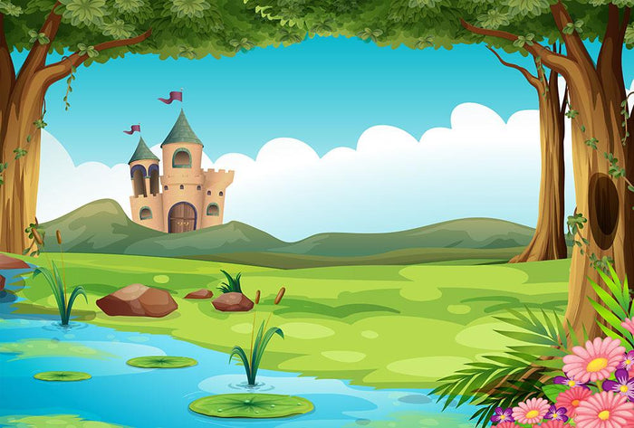 castle and a pond Wall Mural Wallpaper