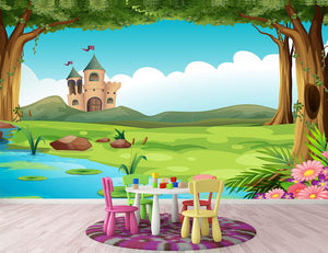 castle and a pond Wall Mural Wallpaper - Canvas Art Rocks - 2