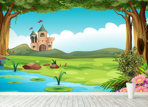 castle and a pond Wall Mural Wallpaper - Canvas Art Rocks - 4