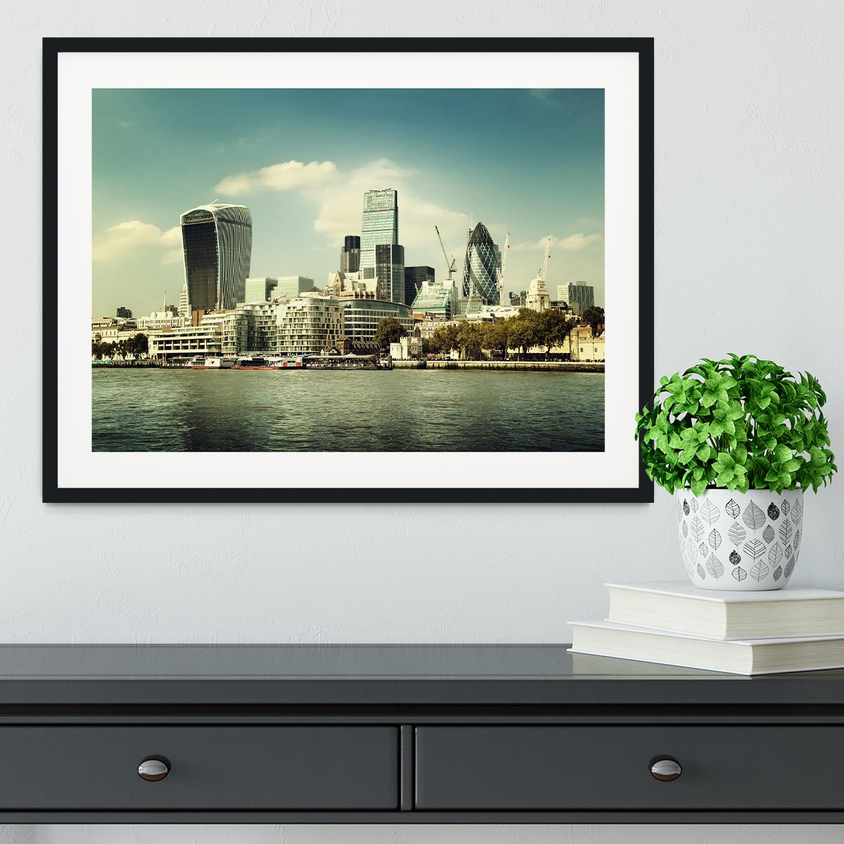 city skyline from the River Thames Framed Print - Canvas Art Rocks - 1