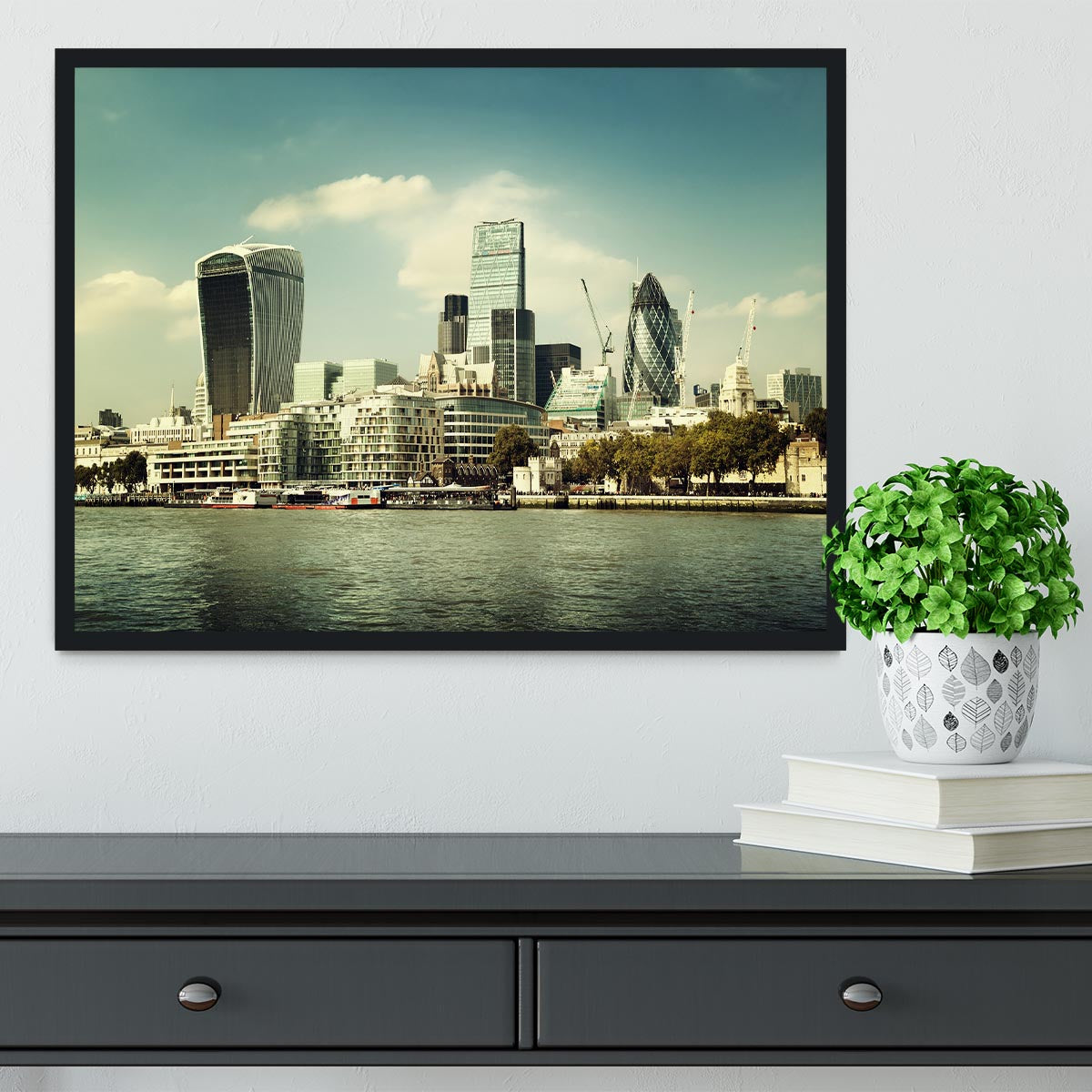 city skyline from the River Thames Framed Print - Canvas Art Rocks - 2