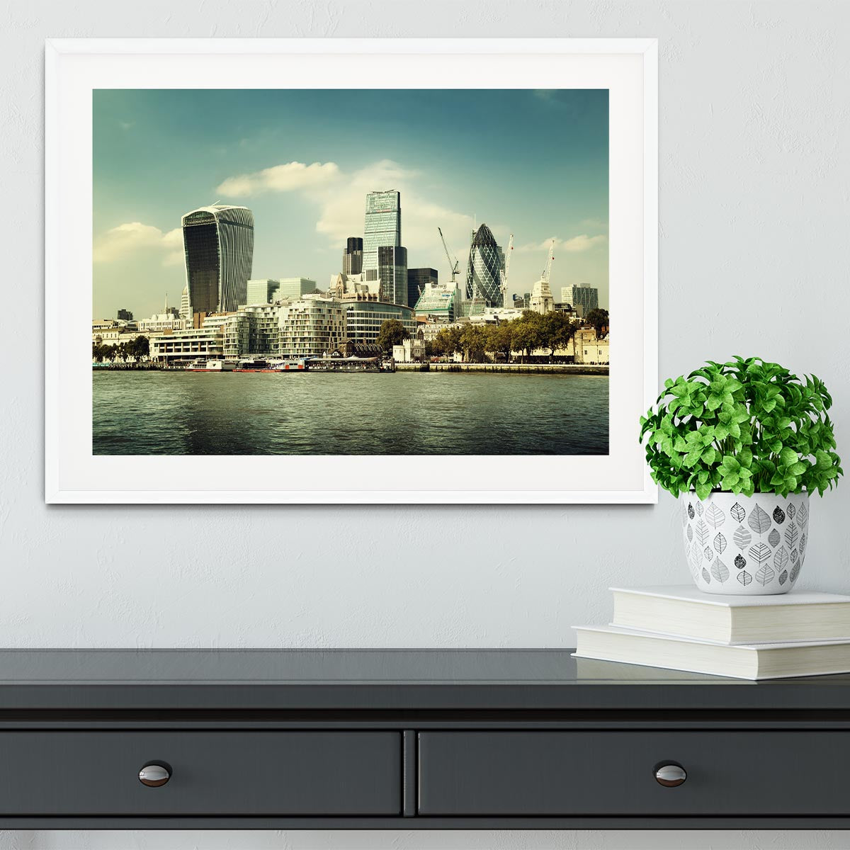 city skyline from the River Thames Framed Print - Canvas Art Rocks - 5