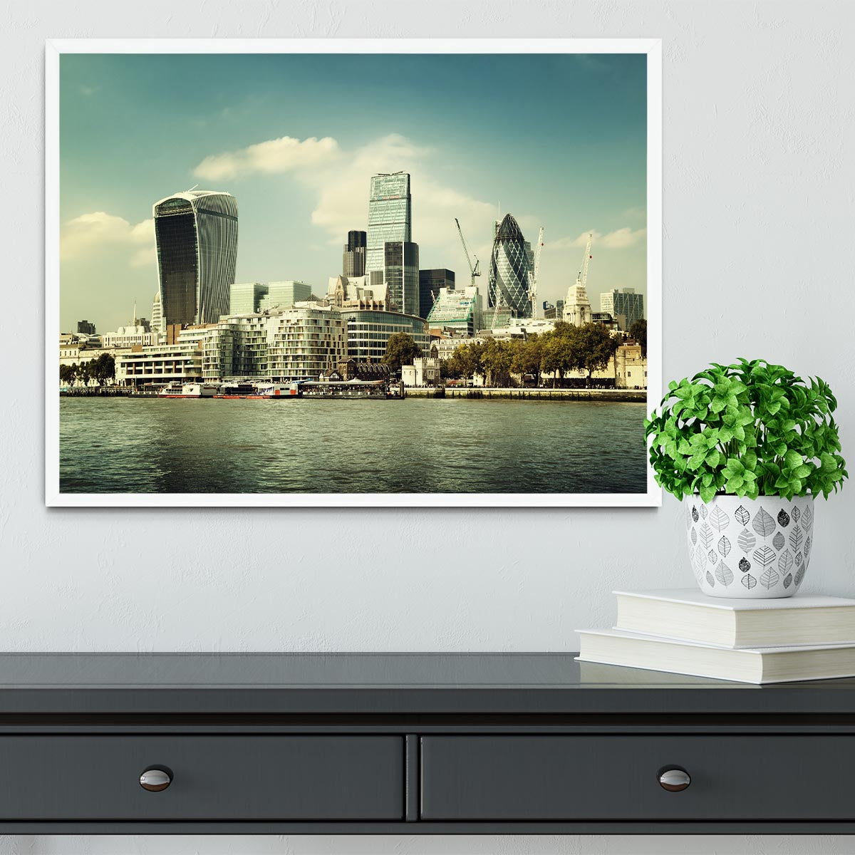 city skyline from the River Thames Framed Print - Canvas Art Rocks -6