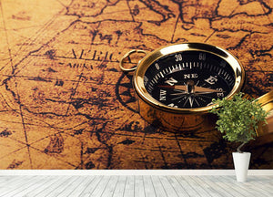 compass on vintage world map Wall Mural Wallpaper - Canvas Art Rocks - 4