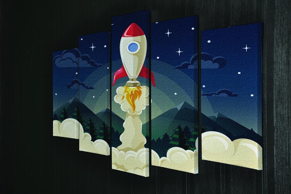 concept of space rocket ship startup on dark 5 Split Panel Canvas - Canvas Art Rocks - 2