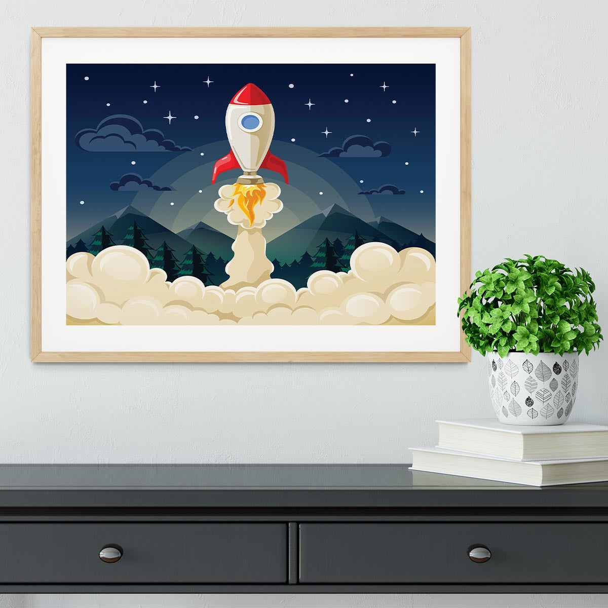 concept of space rocket ship startup on dark Framed Print - Canvas Art Rocks - 3