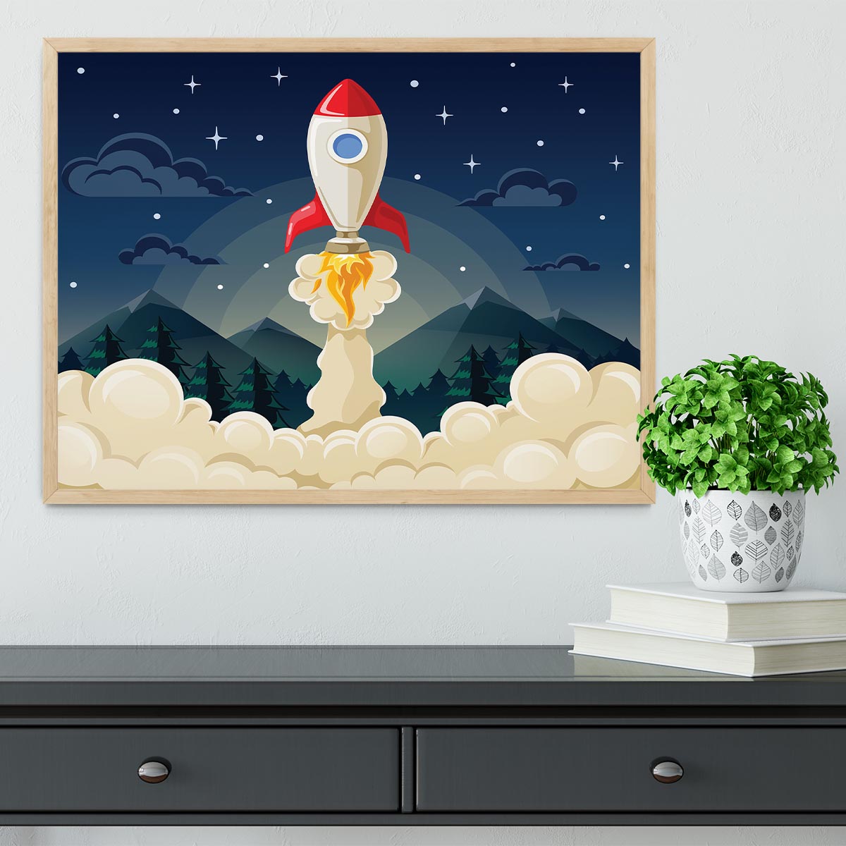 concept of space rocket ship startup on dark Framed Print - Canvas Art Rocks - 4