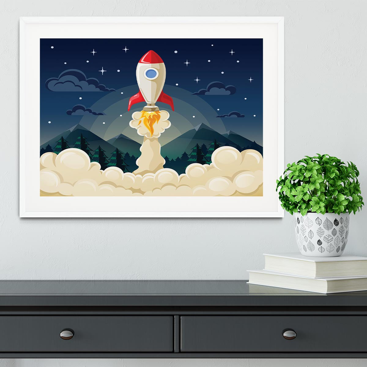 concept of space rocket ship startup on dark Framed Print - Canvas Art Rocks - 5