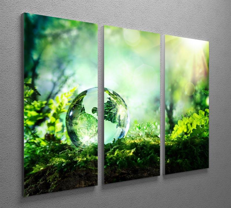 crystal globe on moss in a forest 3 Split Panel Canvas Print - Canvas Art Rocks - 2