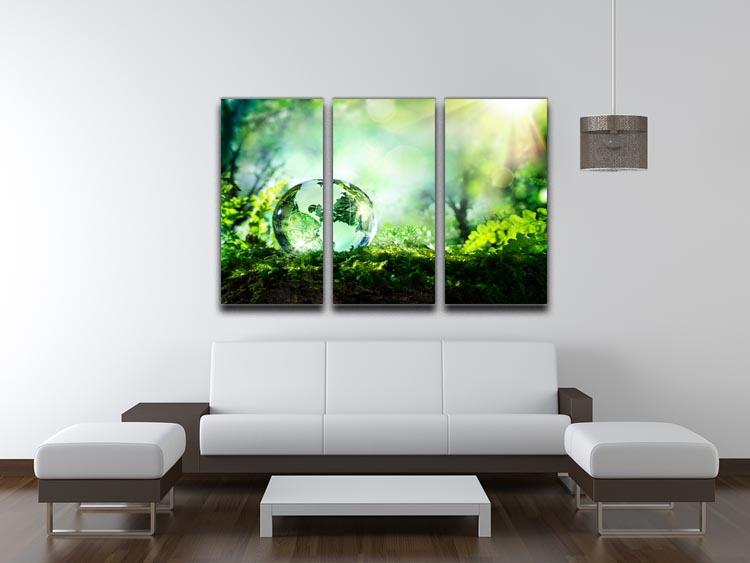 crystal globe on moss in a forest 3 Split Panel Canvas Print - Canvas Art Rocks - 3