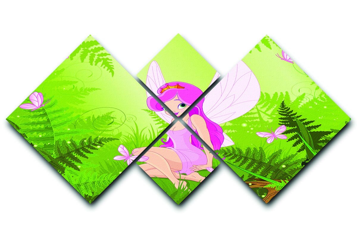 cute fairy into magic forest 4 Square Multi Panel Canvas  - Canvas Art Rocks - 1
