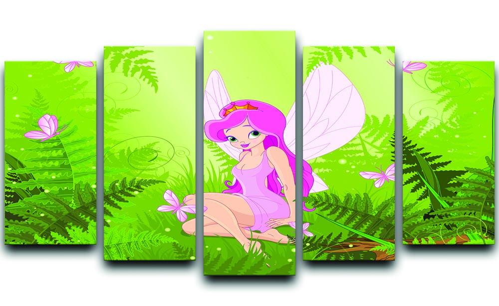 cute fairy into magic forest 5 Split Panel Canvas  - Canvas Art Rocks - 1