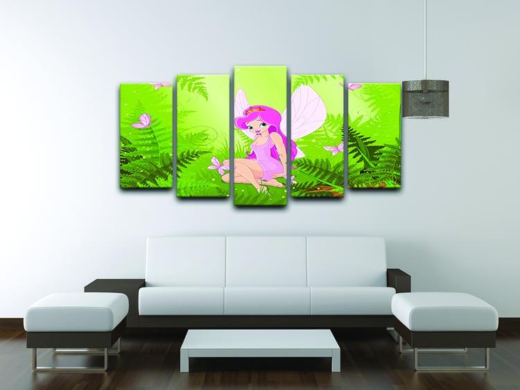 cute fairy into magic forest 5 Split Panel Canvas - Canvas Art Rocks - 3