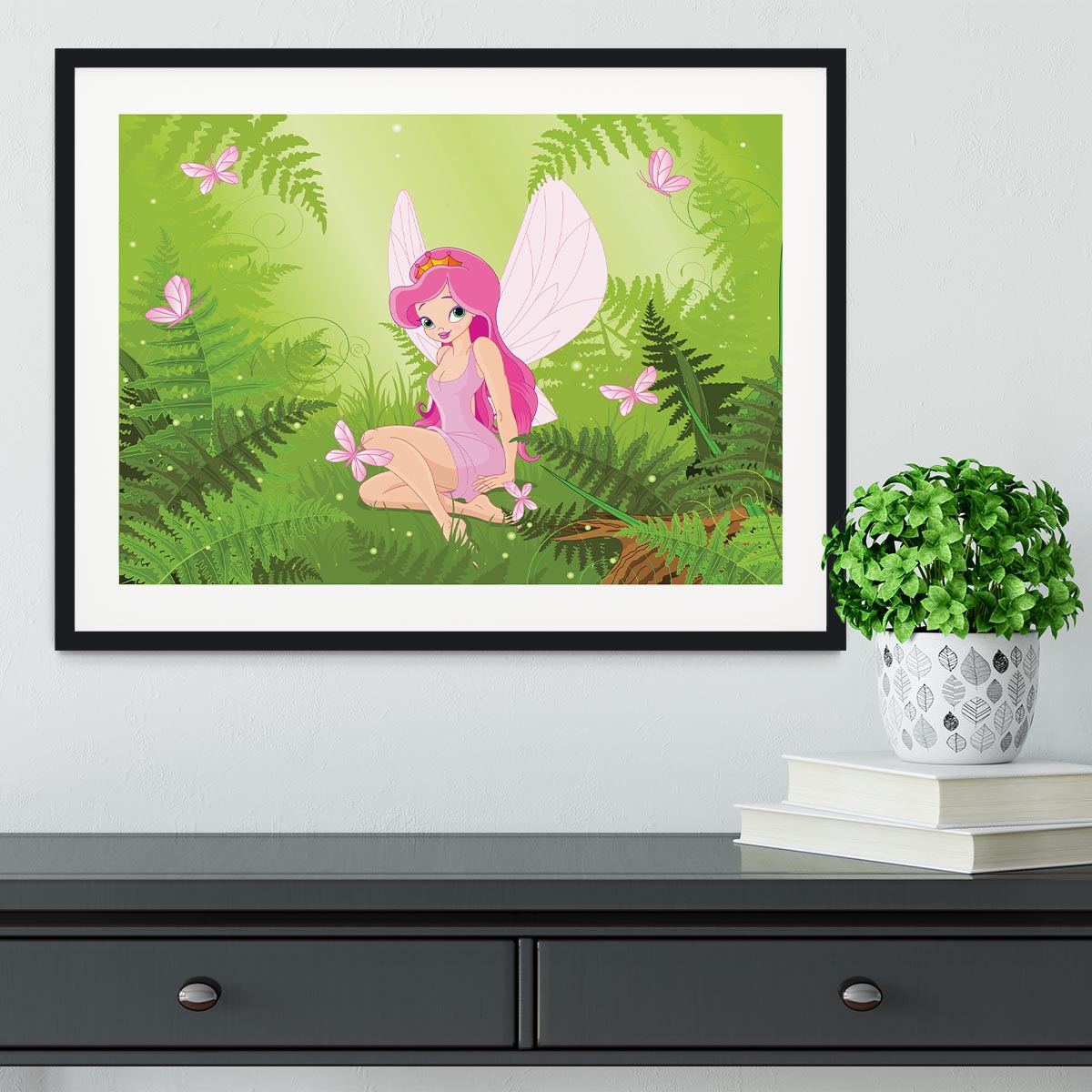 cute fairy into magic forest Framed Print - Canvas Art Rocks - 1
